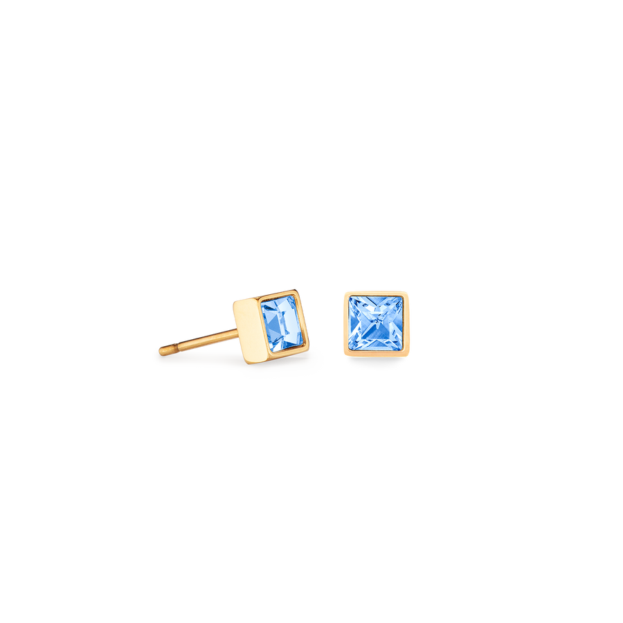 Petites boucles d'oreilles Brilliant Square or bleu clair