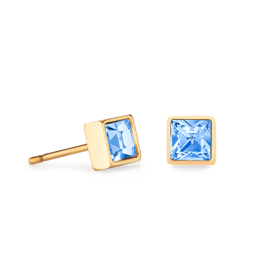 Petites boucles d'oreilles Brilliant Square or bleu clair