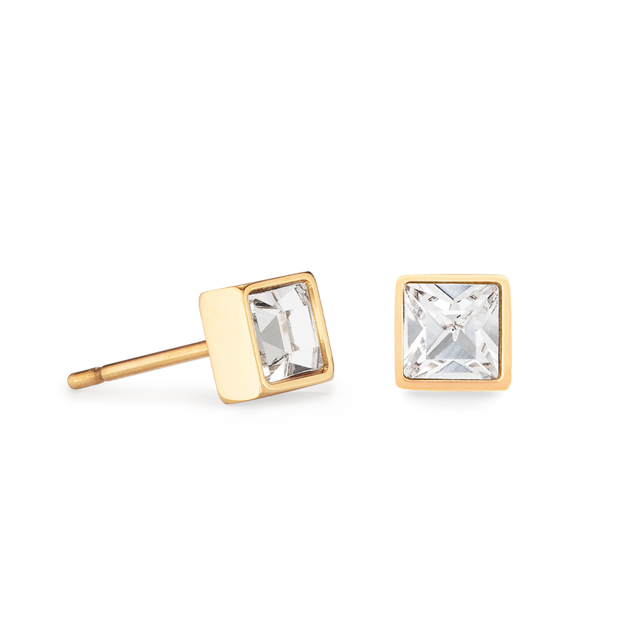 Petites boucles d'oreilles Brilliant Square or cristal