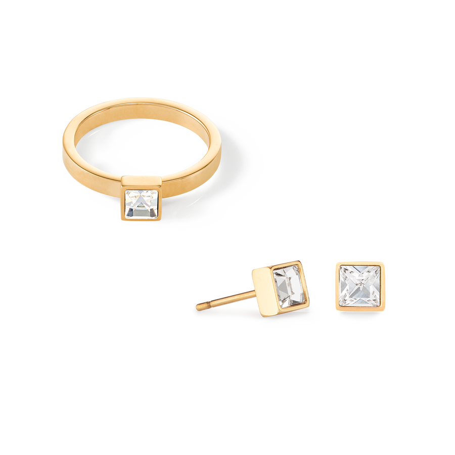 Petites boucles d'oreilles Brilliant Square or cristal