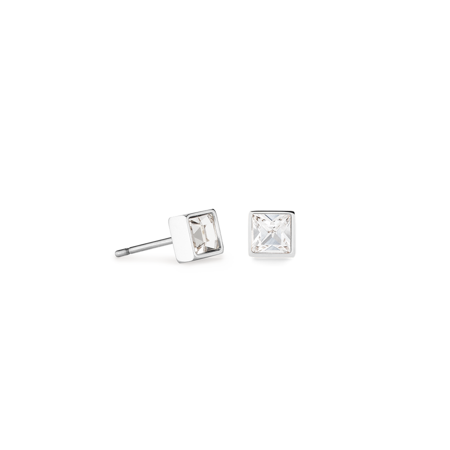 Petites boucles d'oreilles Brilliant Square argent cristal