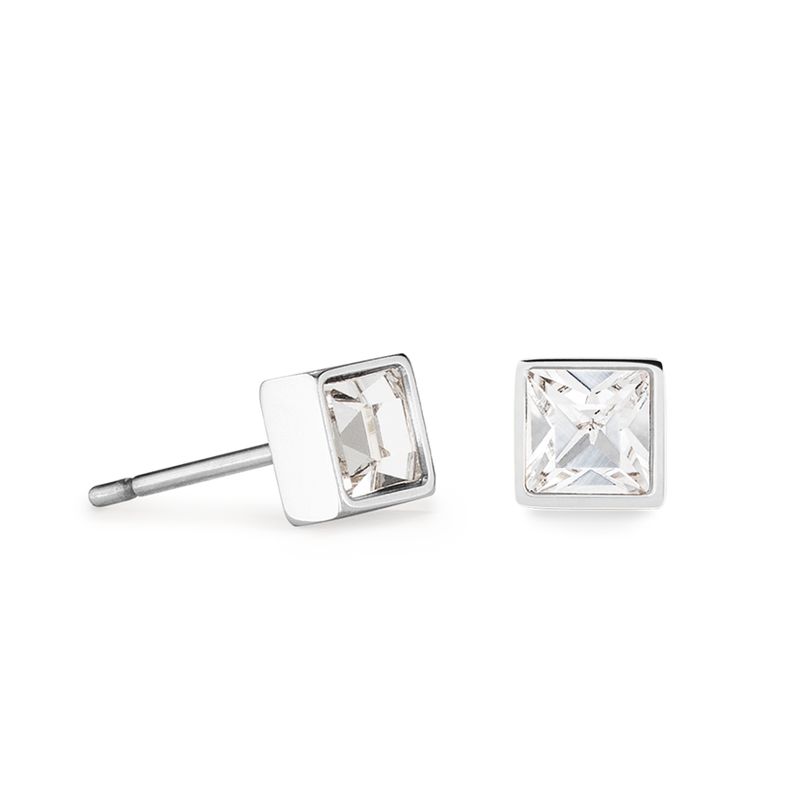 Petites boucles d'oreilles Brilliant Square argent cristal