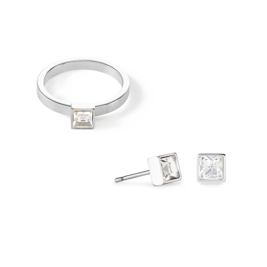 Petites boucles d'oreilles Brilliant Square argent cristal