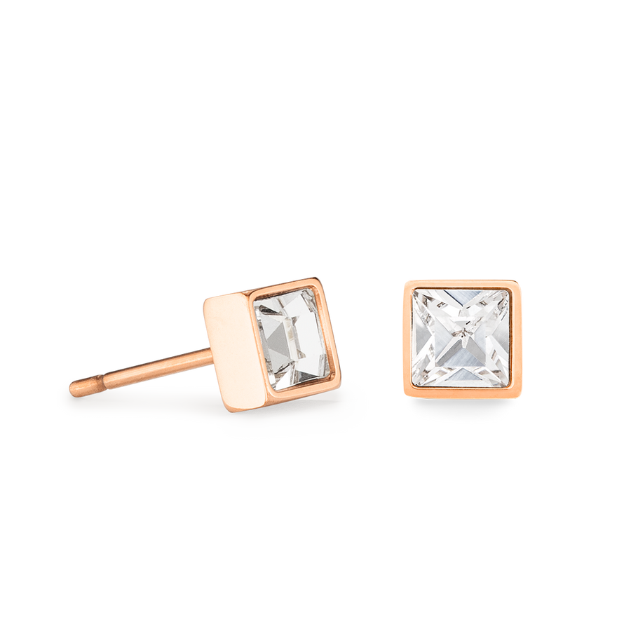 Petites boucles d'oreilles Brilliant Square or rose cristal