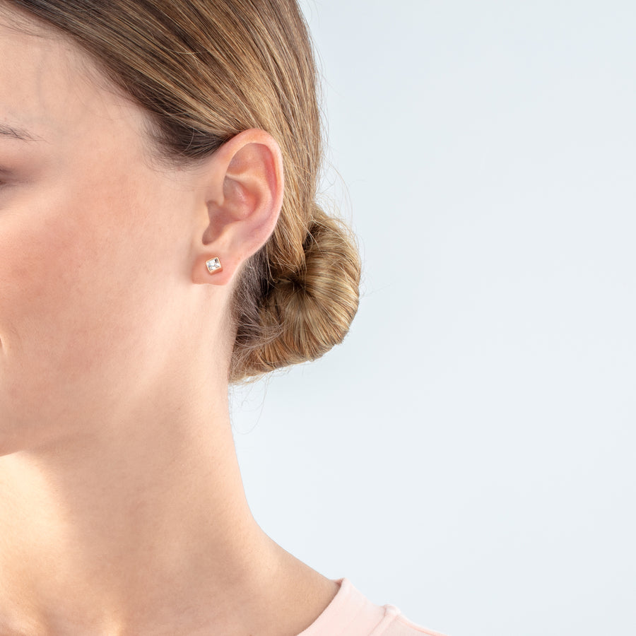 Petites boucles d'oreilles Brilliant Square or rose cristal