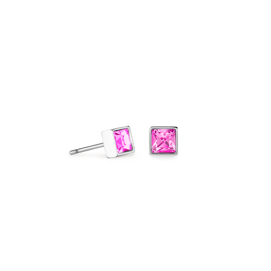 Petites boucles d'oreilles Brilliant Square argent rose