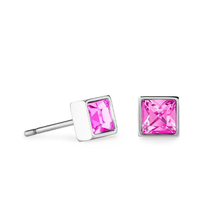 Petites boucles d'oreilles Brilliant Square argent rose