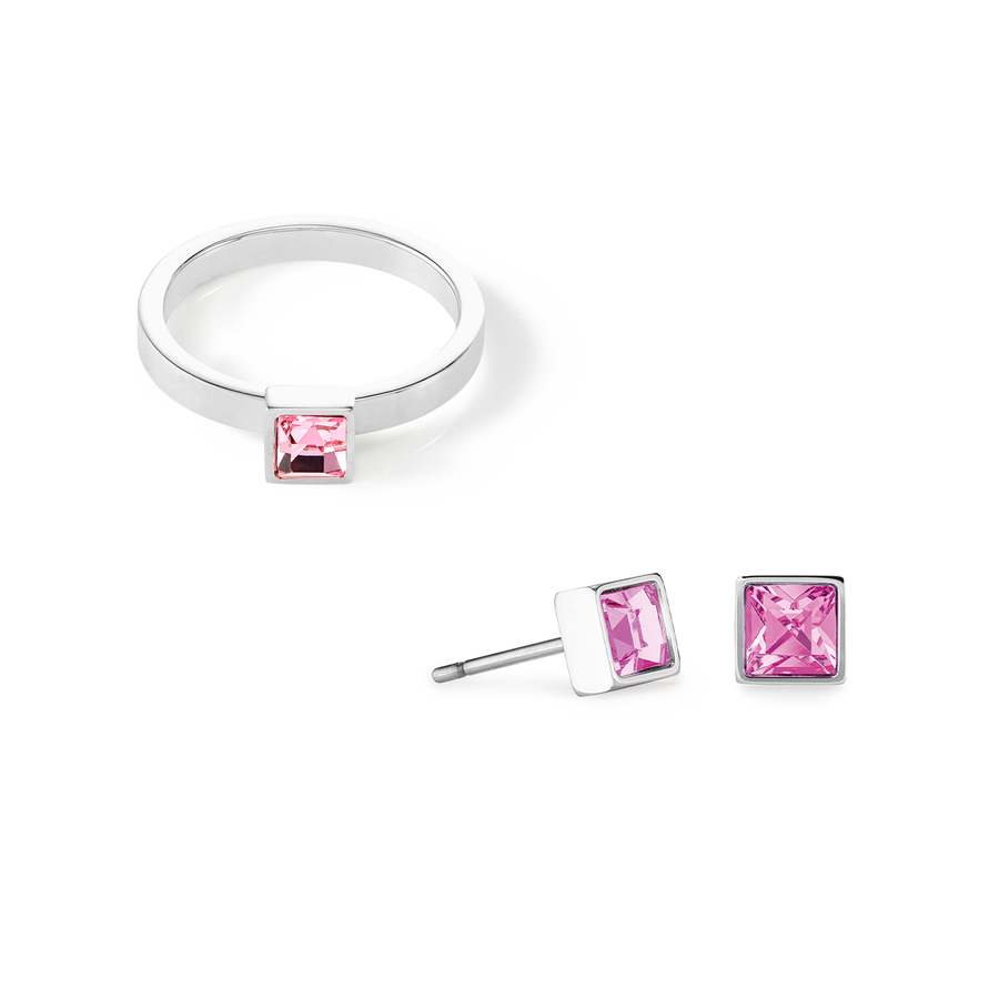 Petites boucles d'oreilles Brilliant Square argent rose