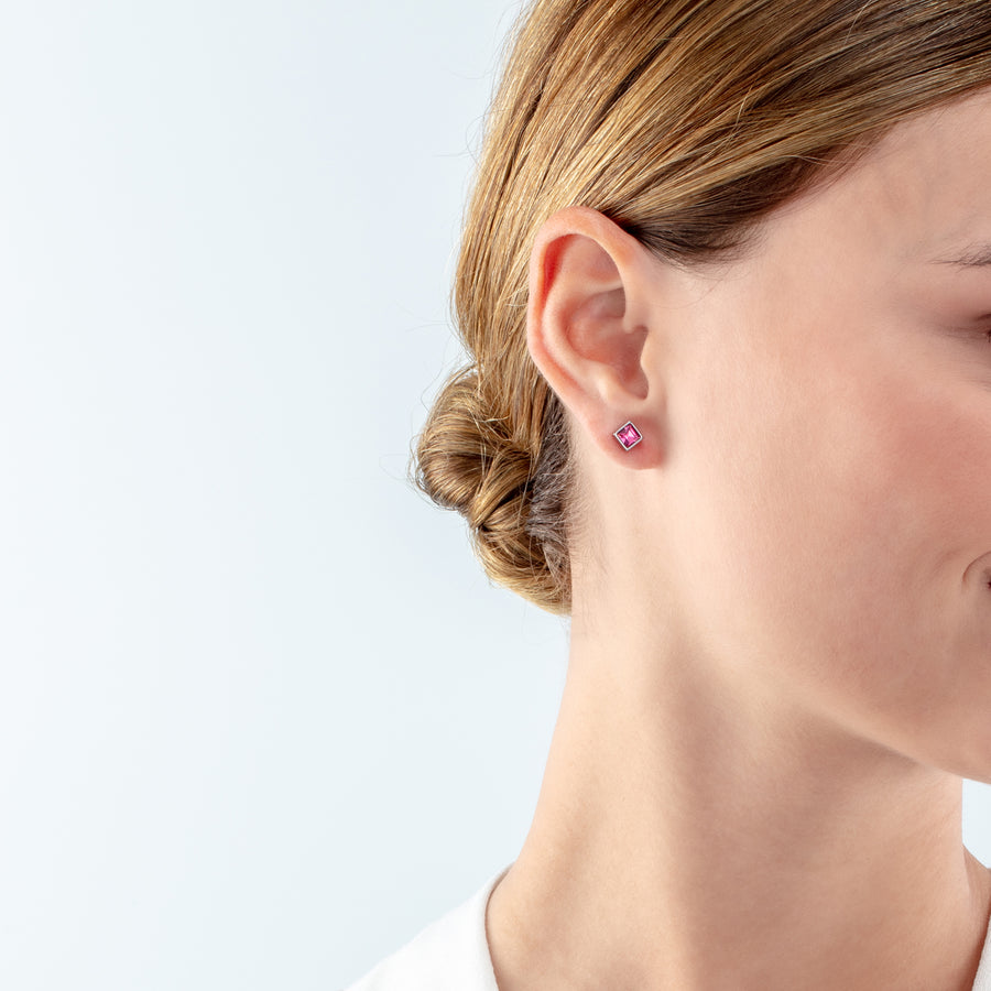 Petites boucles d'oreilles Brilliant Square argent rose