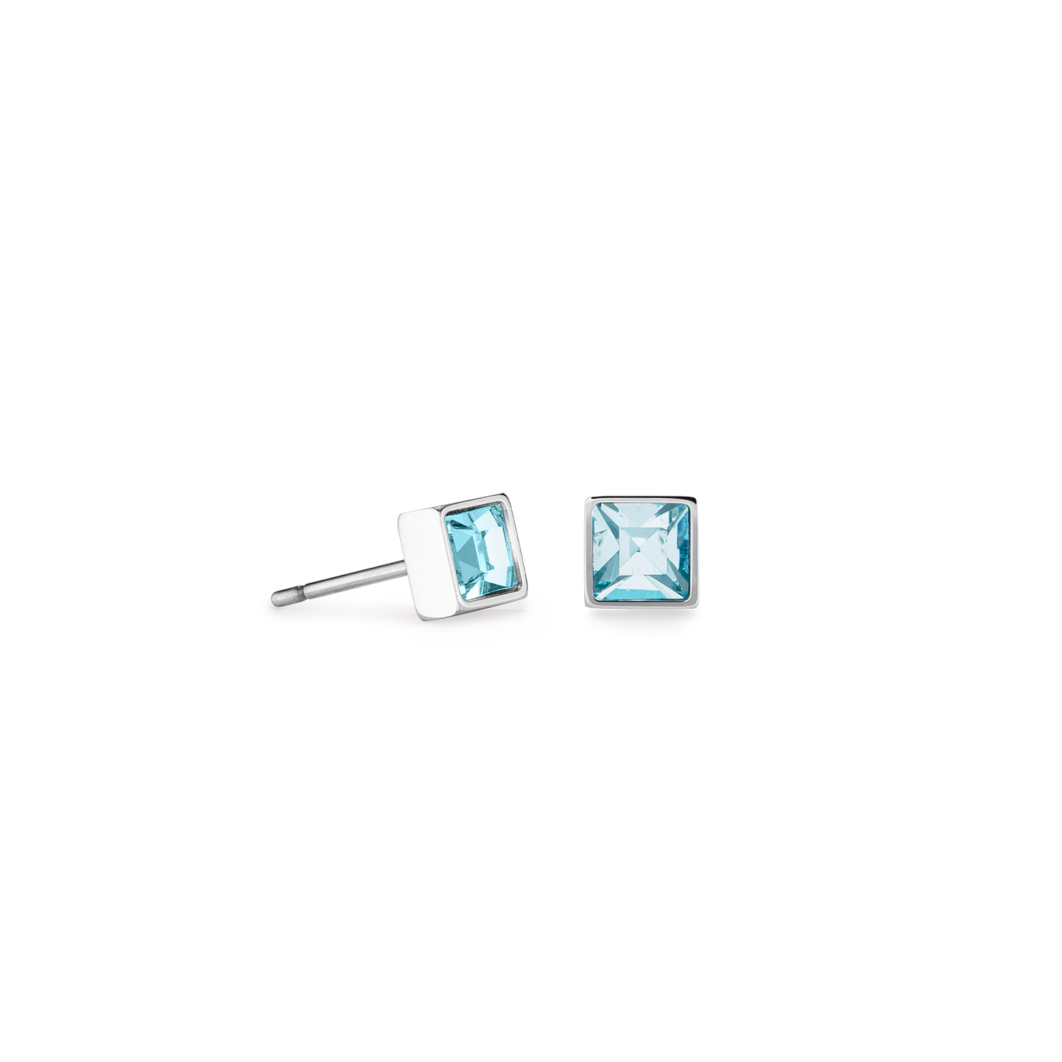 Petites boucles d'oreilles Brilliant Square argent aqua