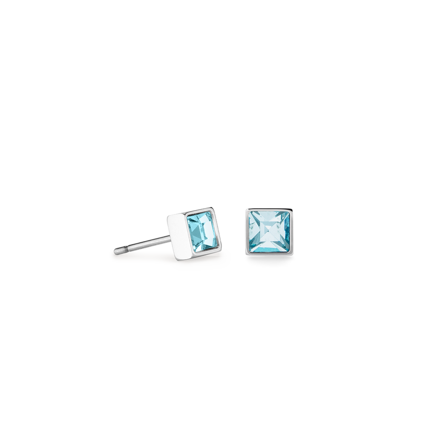 Petites boucles d'oreilles Brilliant Square argent aqua