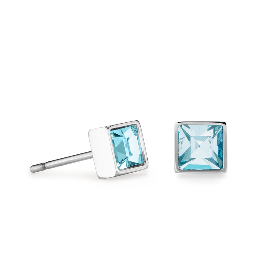 Petites boucles d'oreilles Brilliant Square argent aqua