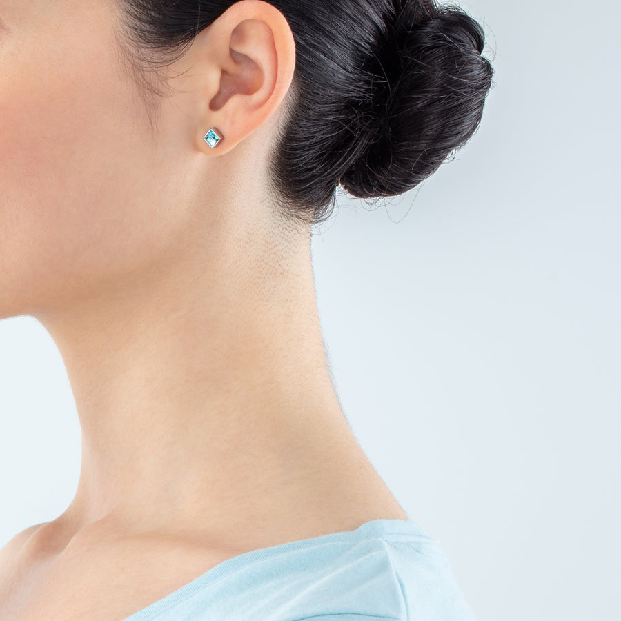Petites boucles d'oreilles Brilliant Square argent aqua