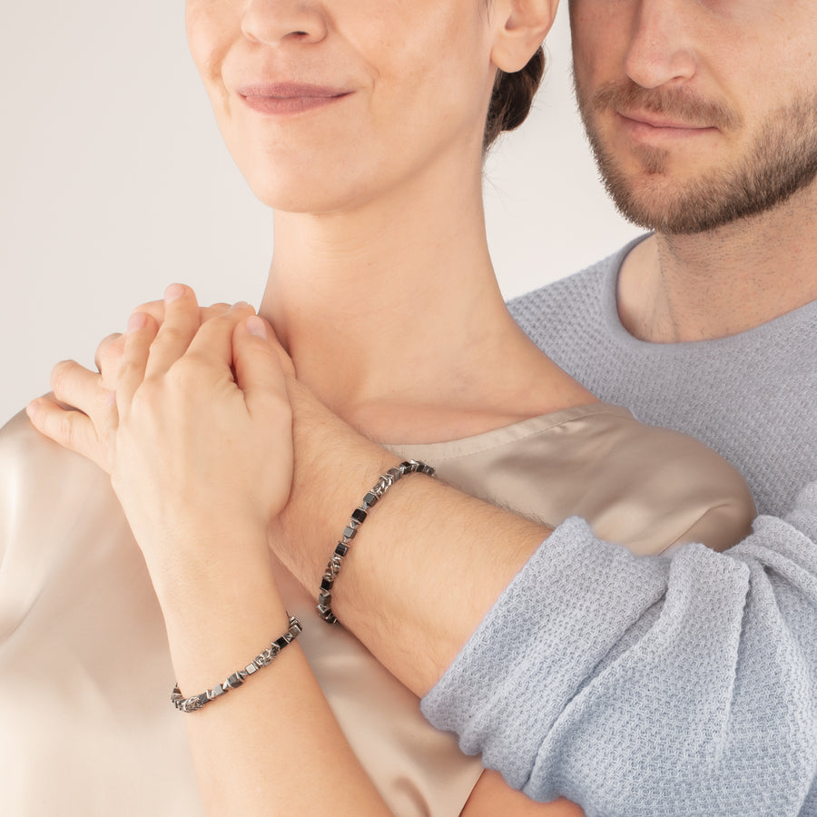 Unisex bracelet cubes & chain noir