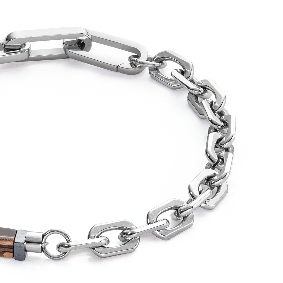 Bracelet Precious Fusion link chain marron-argenté