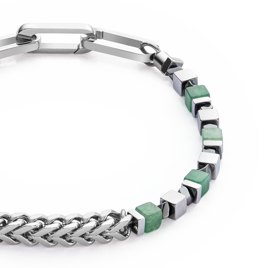 Bracelet Precious Cubes & Chain vert argent