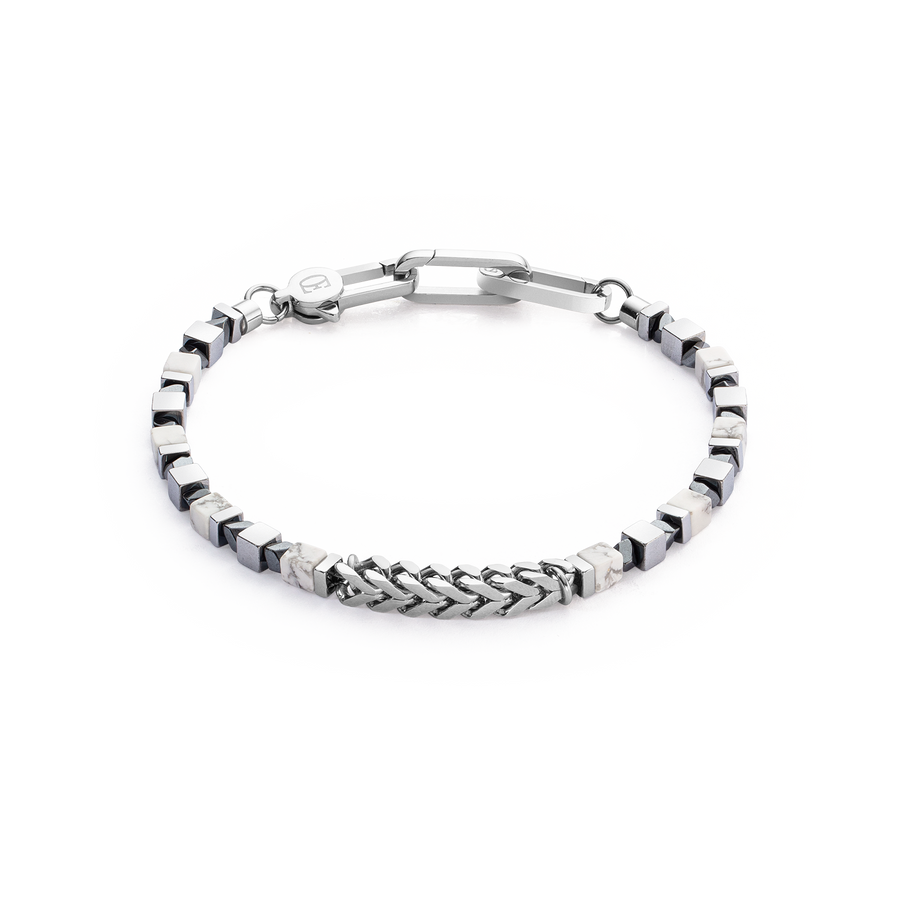 Bracelet Precious Cubes & Chain blanc-argent