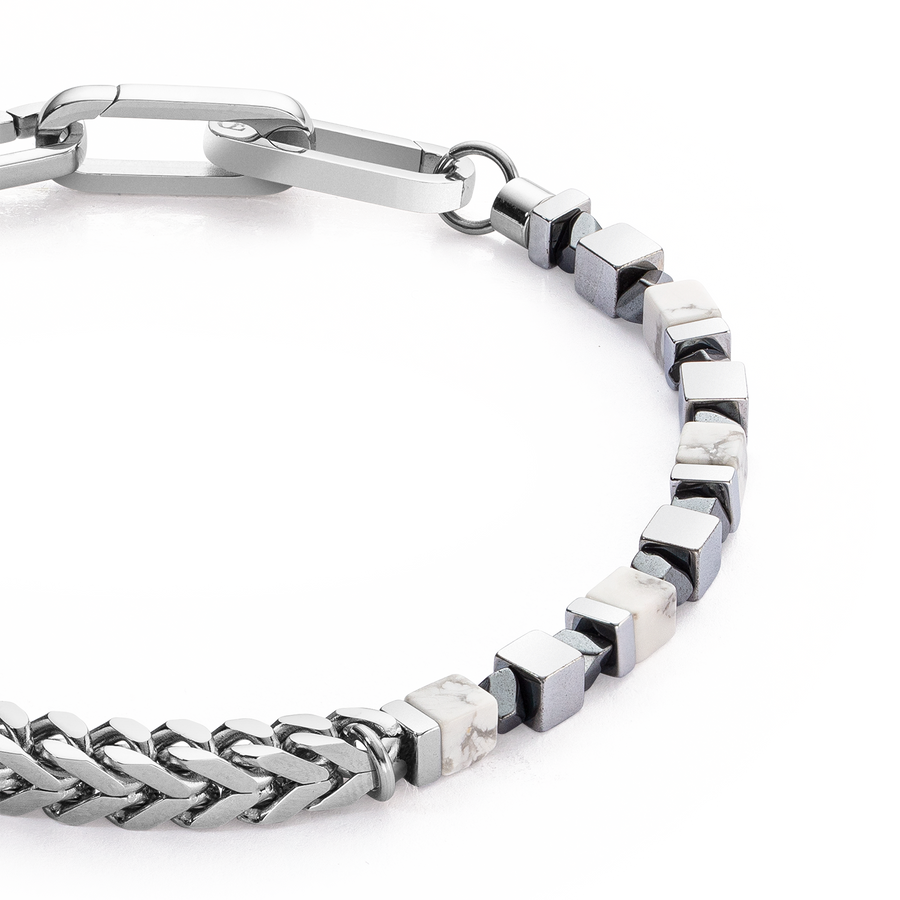 Bracelet Precious Cubes & Chain blanc-argent