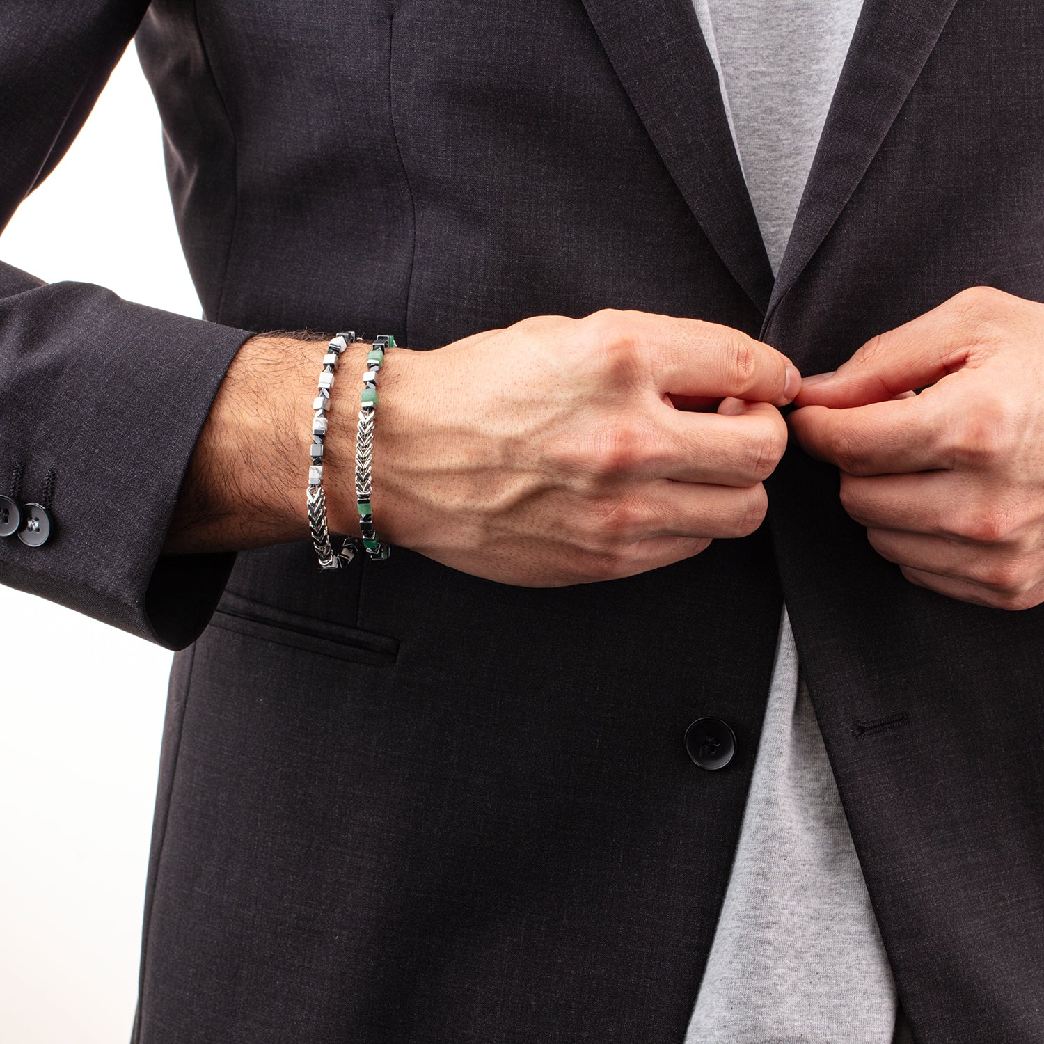 Bracelet Precious Cubes & Chain blanc-argent