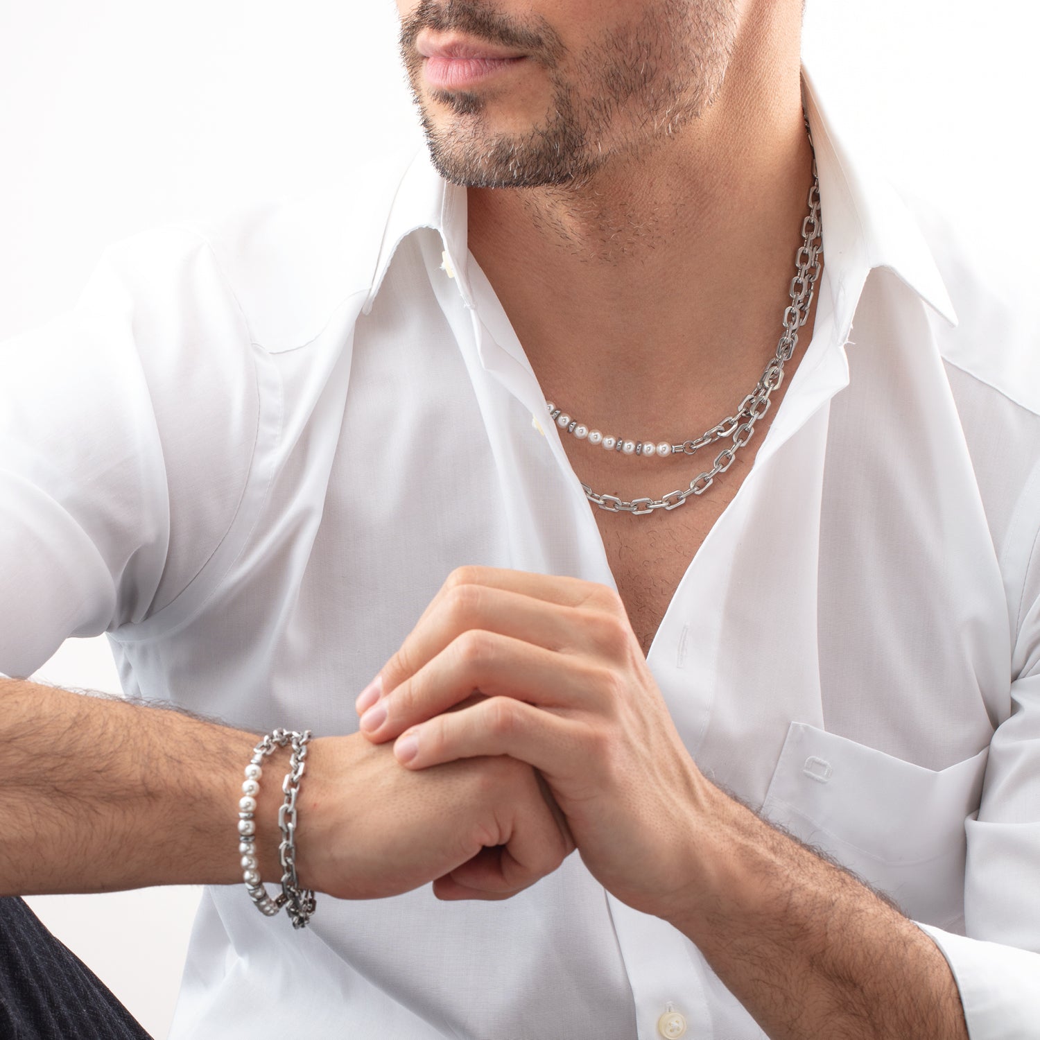 Collier Pearls Fusion link chain blanc