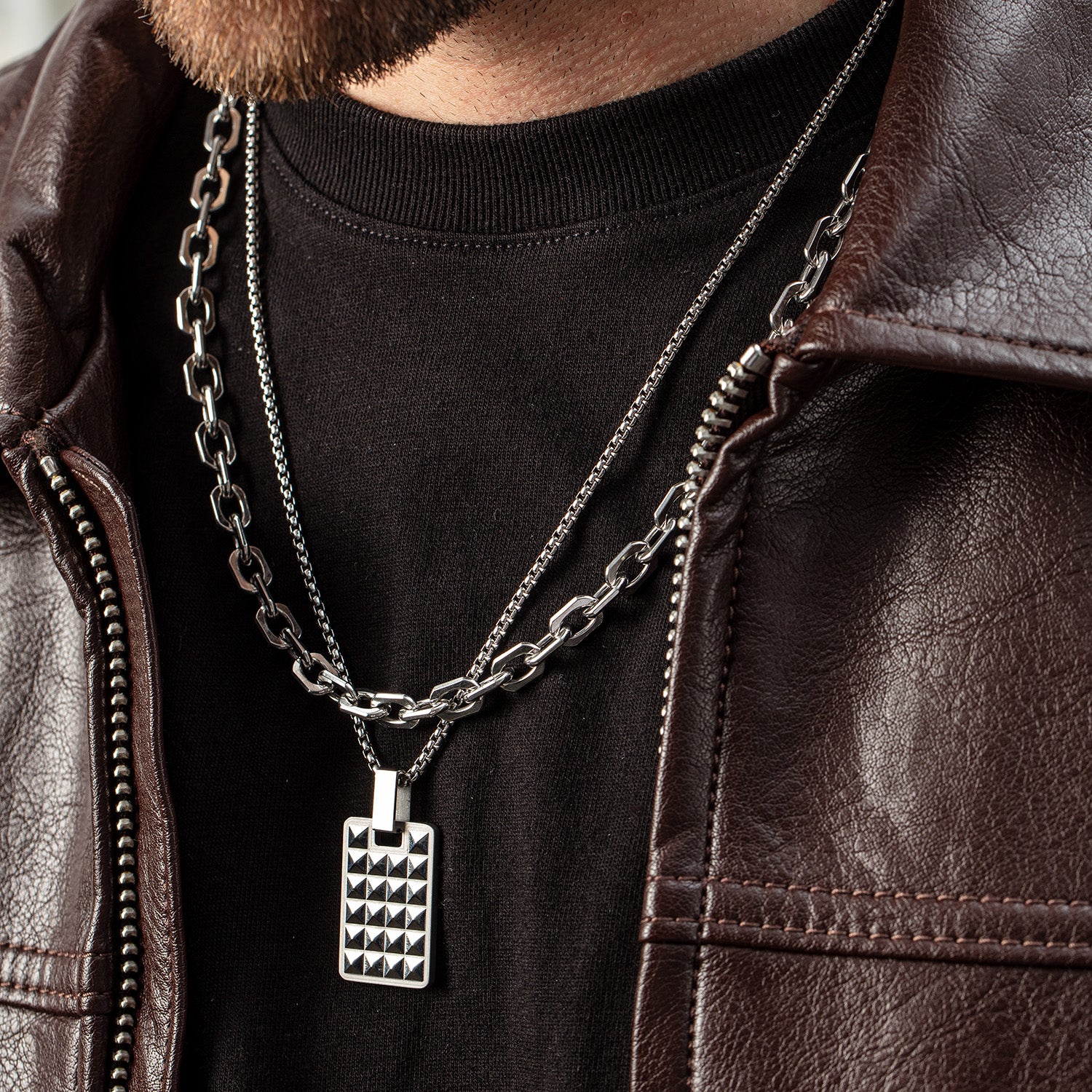 Collier Spikes en acier inoxydable argenté avec pendentif réversible