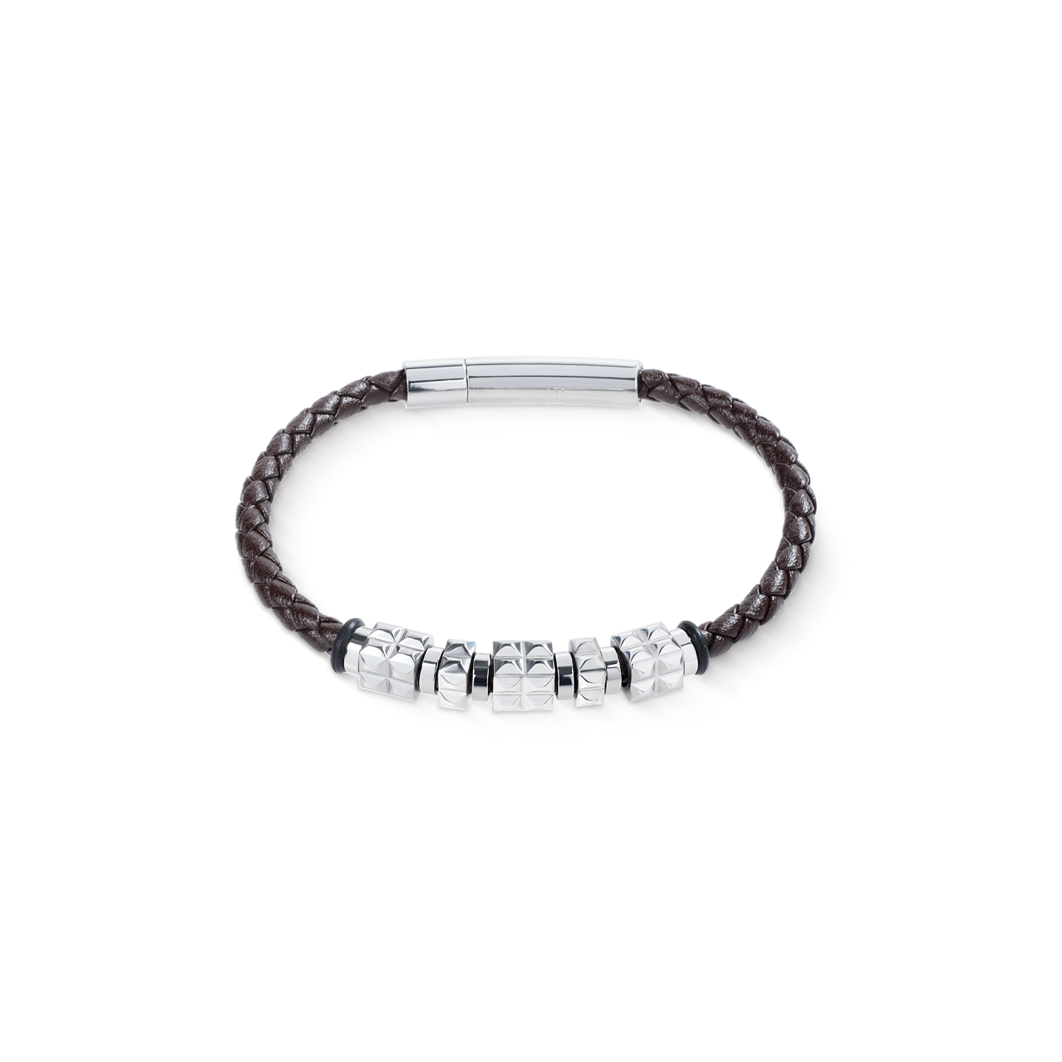 Bracelet en cuir brun avec Spikes Cubes en acier inoxydable