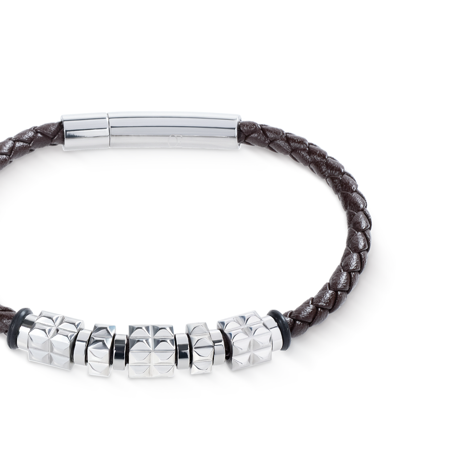 Bracelet en cuir brun avec Spikes Cubes en acier inoxydable