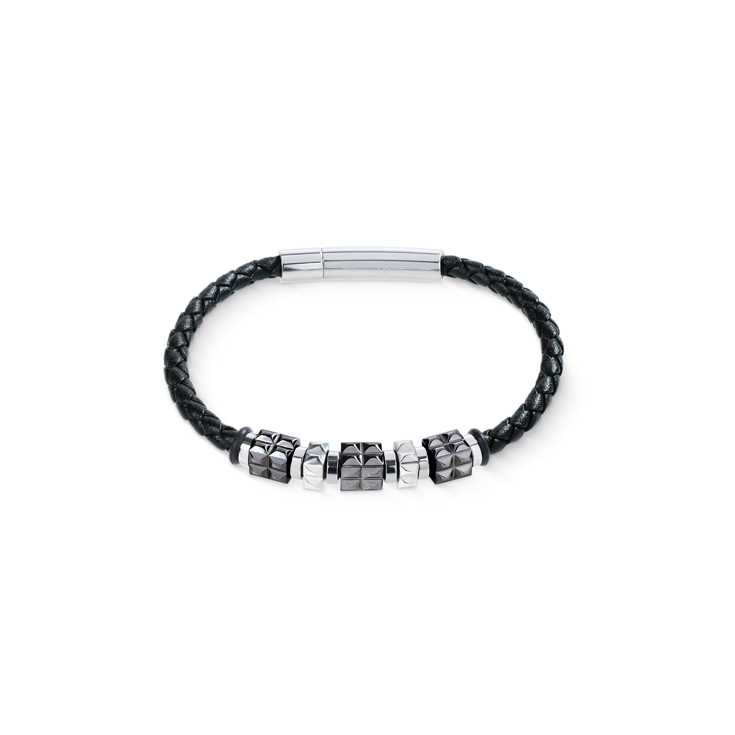 Bracelet en cuir noir avec Spikes Cubes en acier inoxydable gun metal