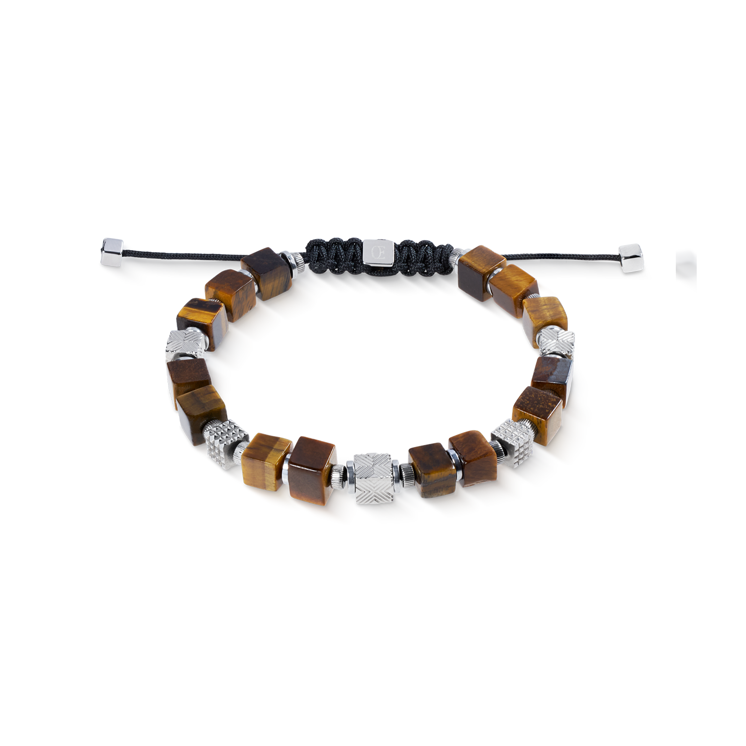 Bracelet cubes œil-de-tigre et cubes Graphic Relief en acier inoxydable avec fermeture textile ajustable