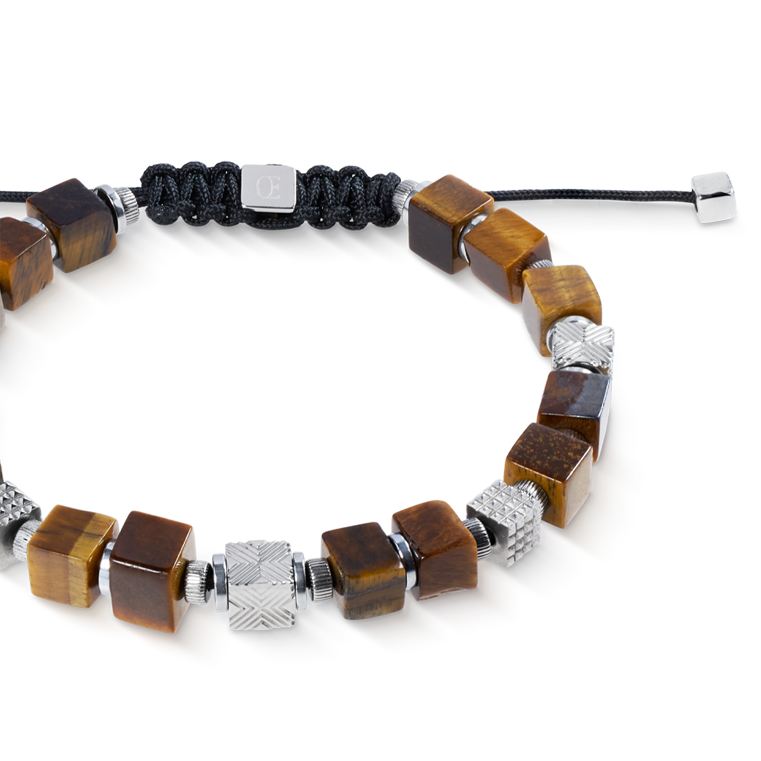 Bracelet cubes œil-de-tigre et cubes Graphic Relief en acier inoxydable avec fermeture textile ajustable