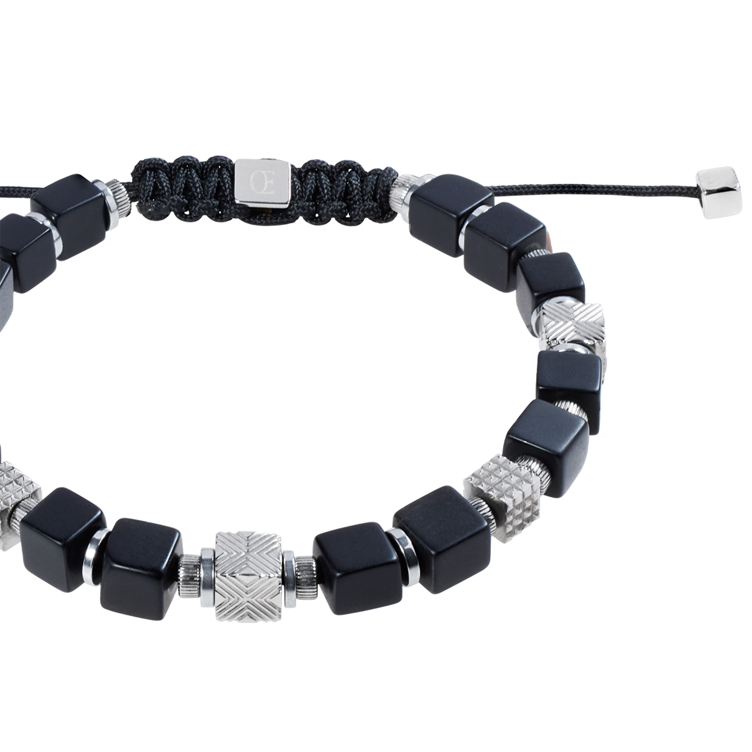 Bracelet cubes onyx et cubes Graphic Relief en acier inoxydable avec fermeture textile ajustable