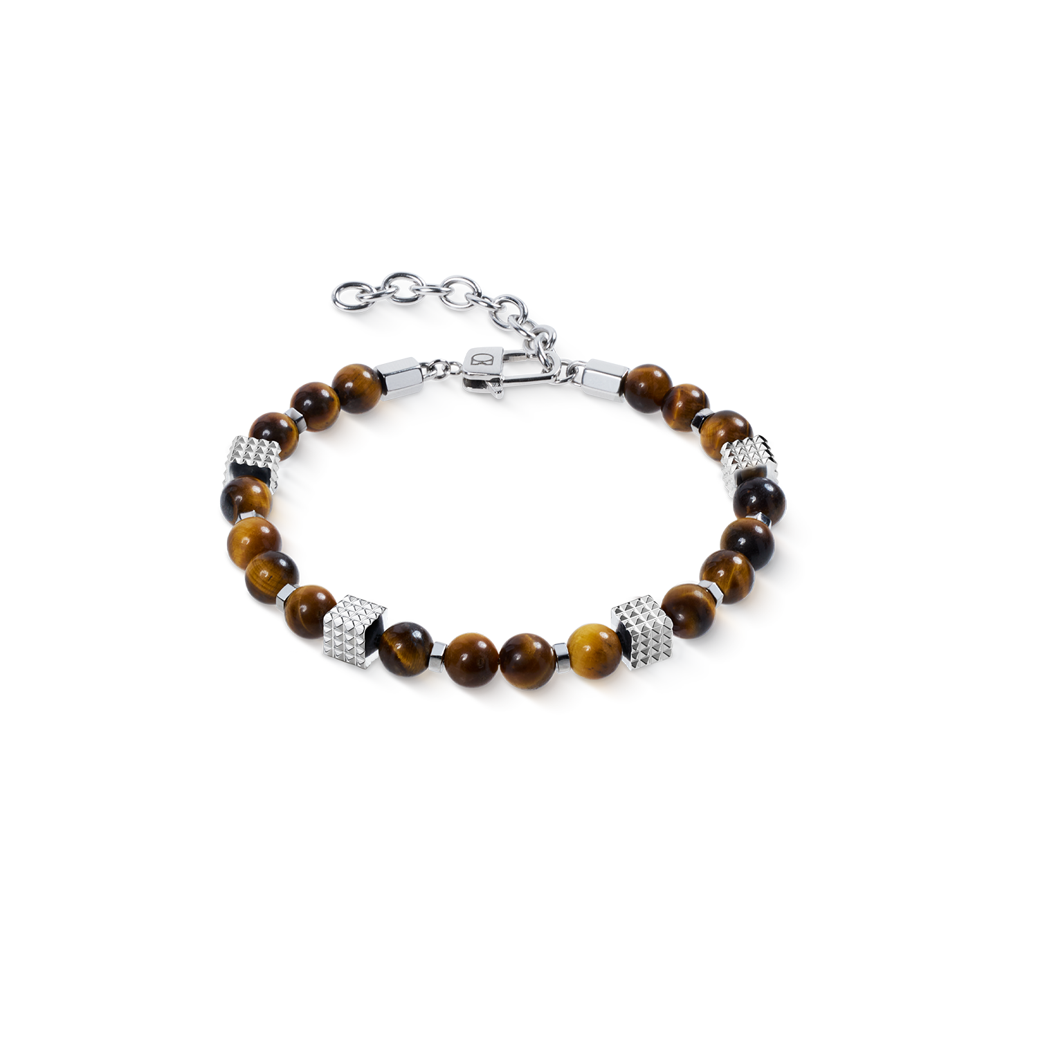 Bracelet perles œil-de-tigre avec Mini Spikes Cubes en acier inoxydable