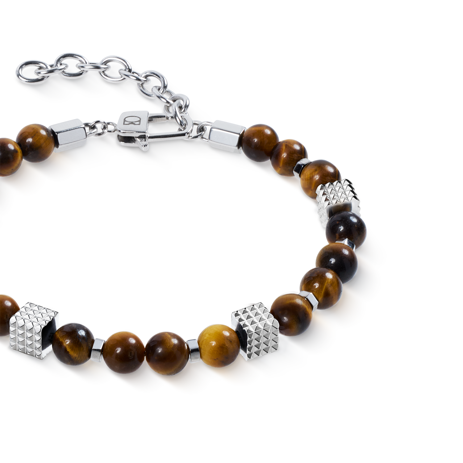 Bracelet perles œil-de-tigre avec Mini Spikes Cubes en acier inoxydable