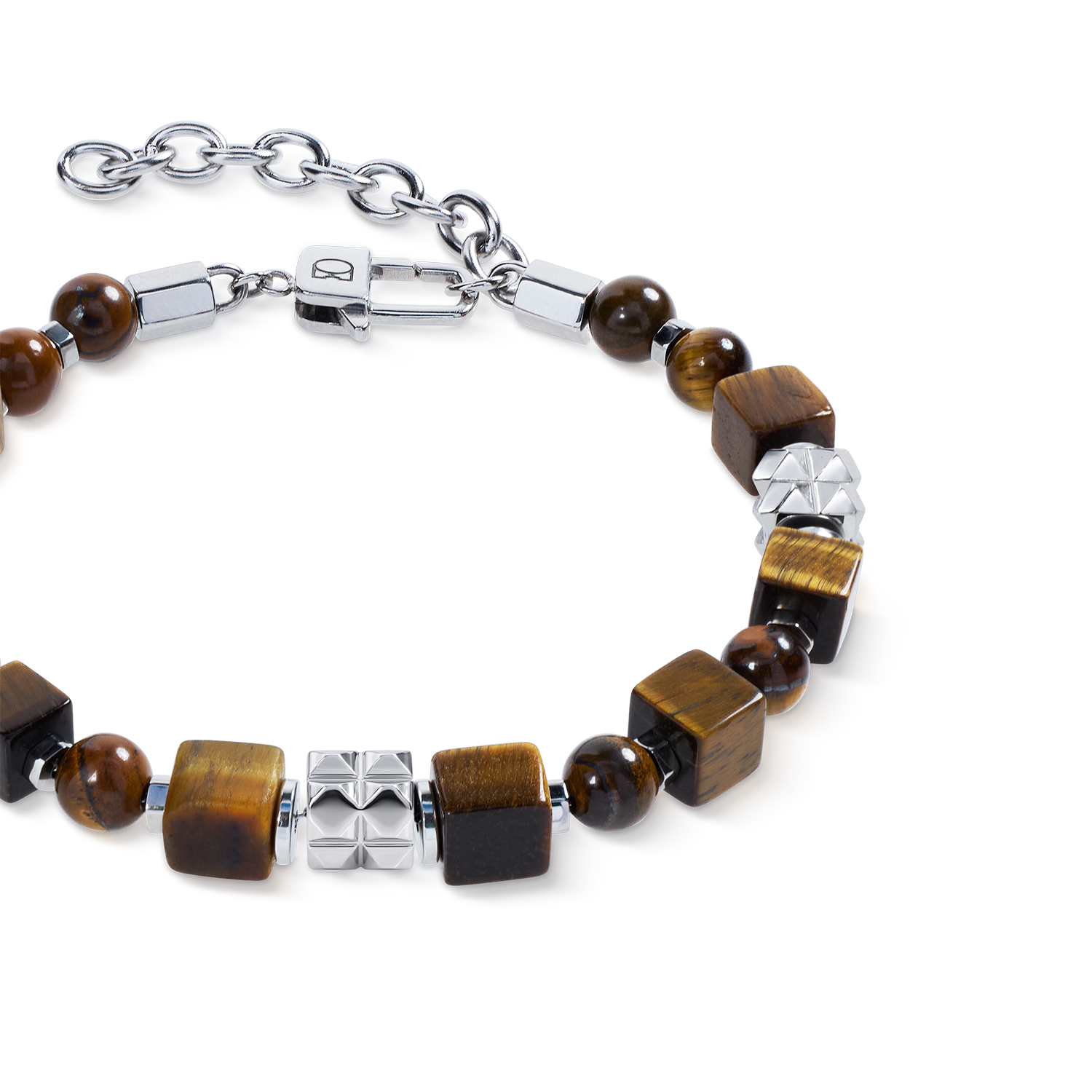 Bracelet cubes et perles œil-de-tigre avec Spikes Cubes en acier inoxydable