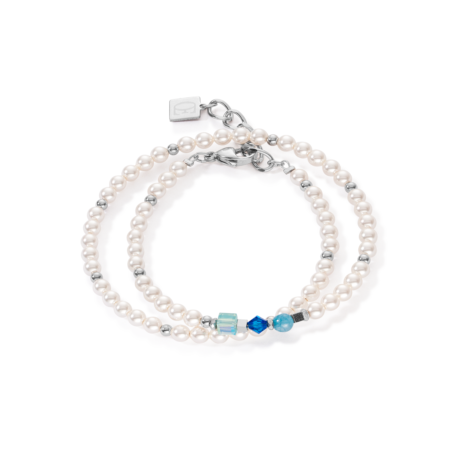 Bracelet Princess Pearls Wrap Around argent bleu