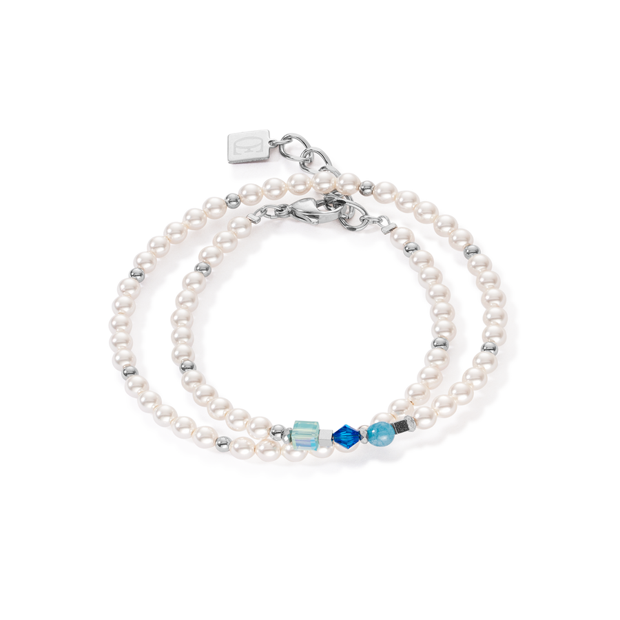 Bracelet Princess Pearls Wrap Around argent bleu