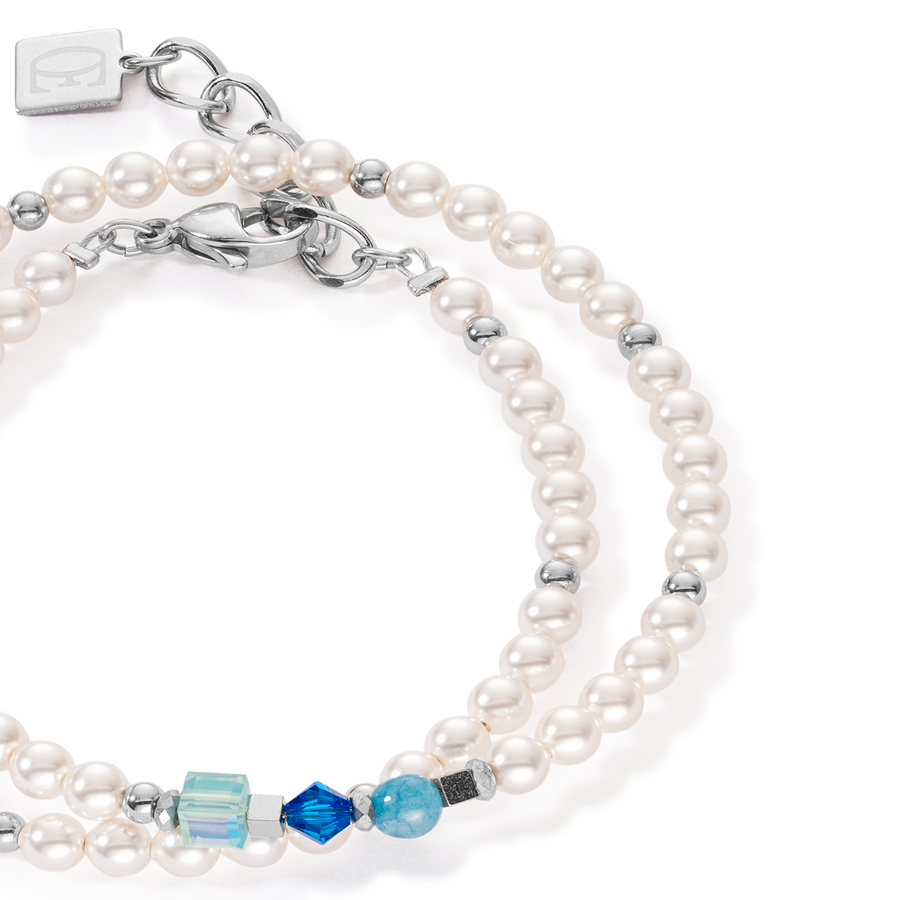 Bracelet Princess Pearls Wrap Around argent bleu