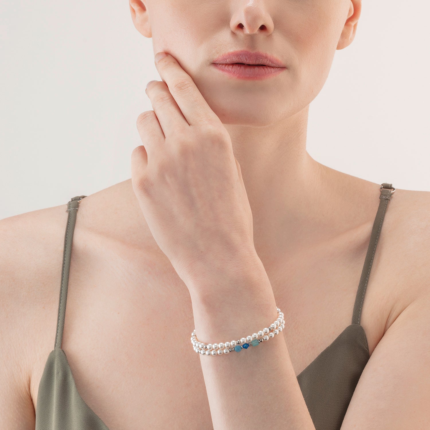 Bracelet Princess Pearls Wrap Around argent bleu