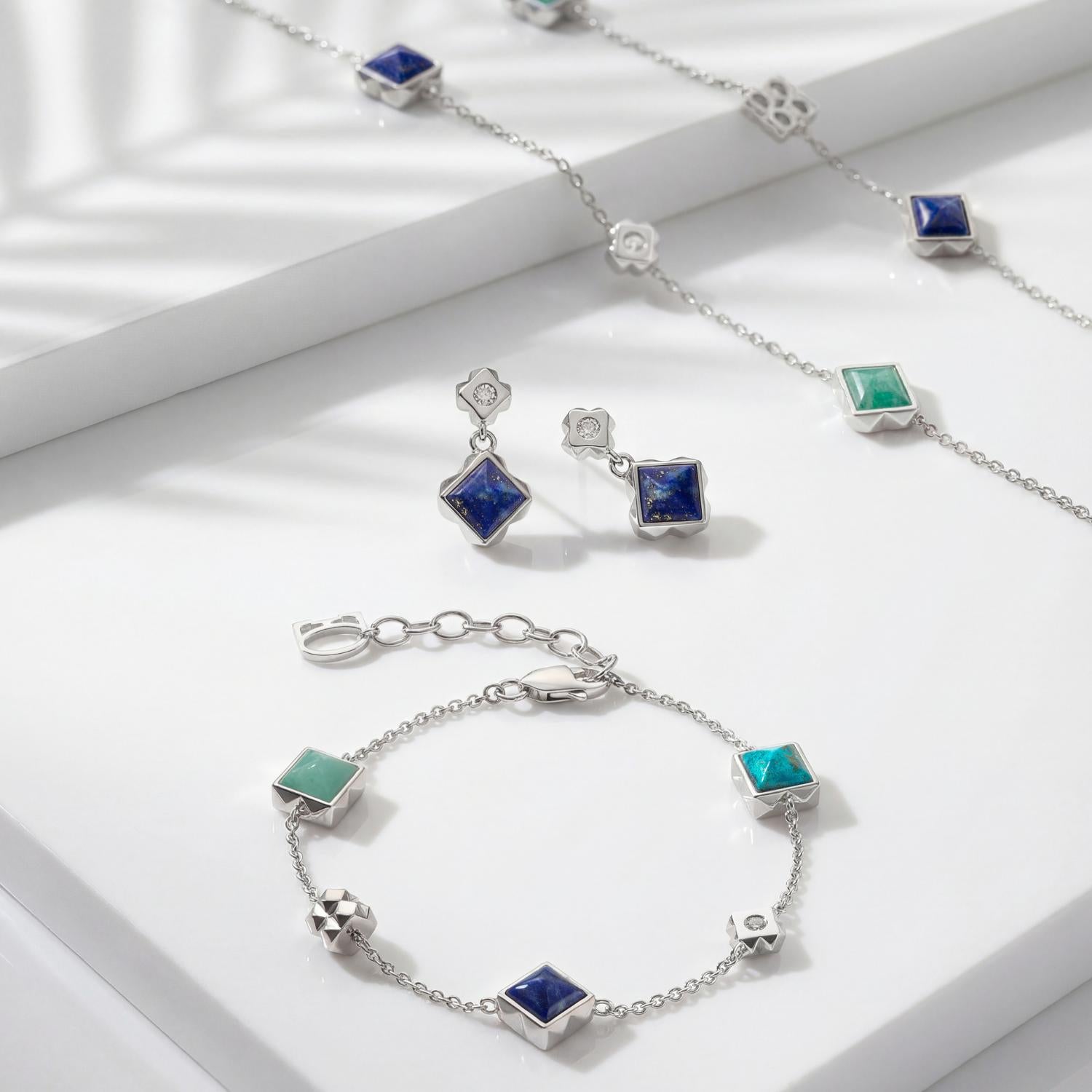 STATION Collection collier argent-bleu
