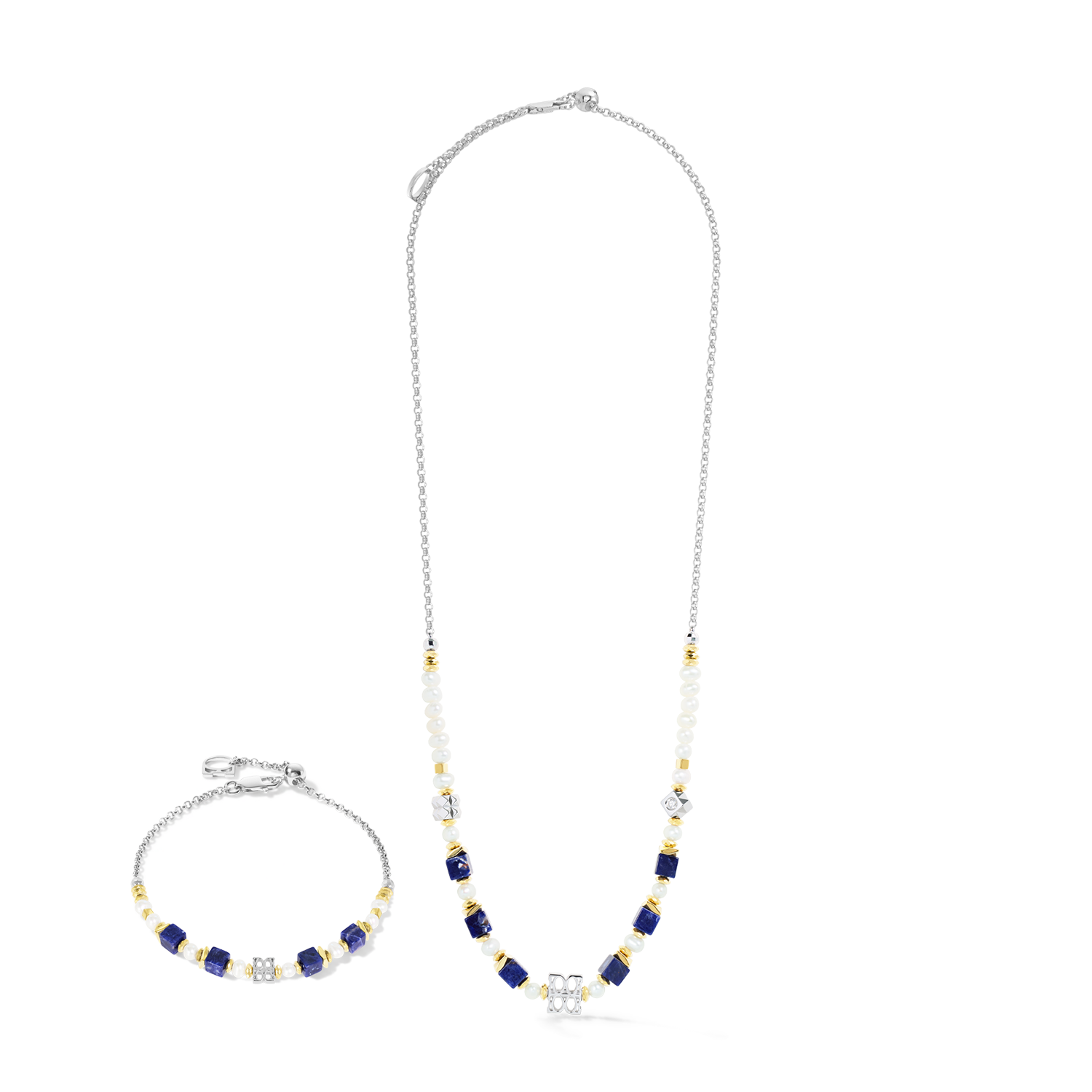 COEUR DE LION ICONIC Collection Collier Signature argent-bleu – Photo ensemble