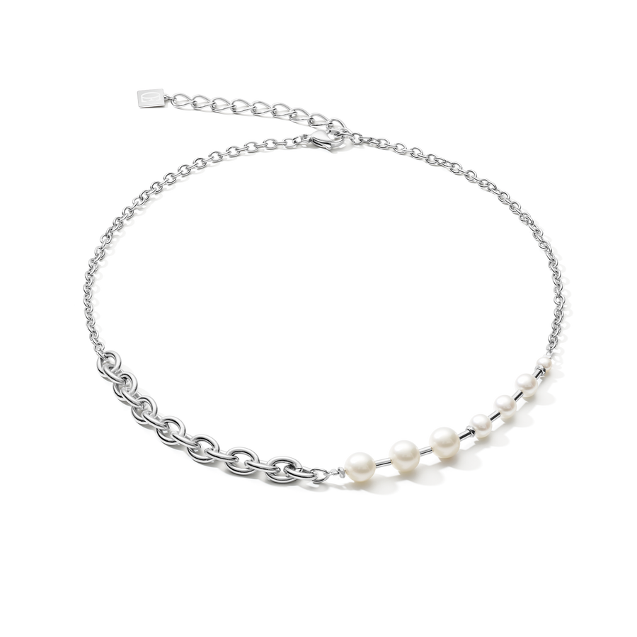 Collier classique & moderne Perles d'eau douce & chaîne en acier inoxydable blanc-argenté