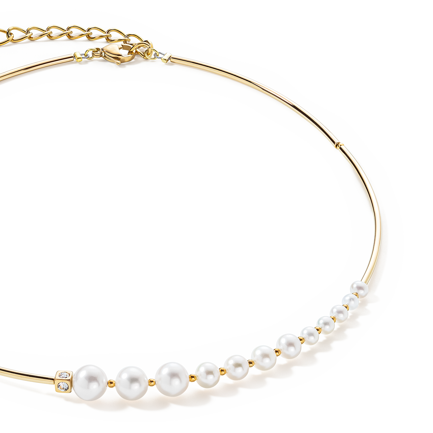 Collier Asymétrie Perles d'eau Douce & acier inoxydable blanc-or