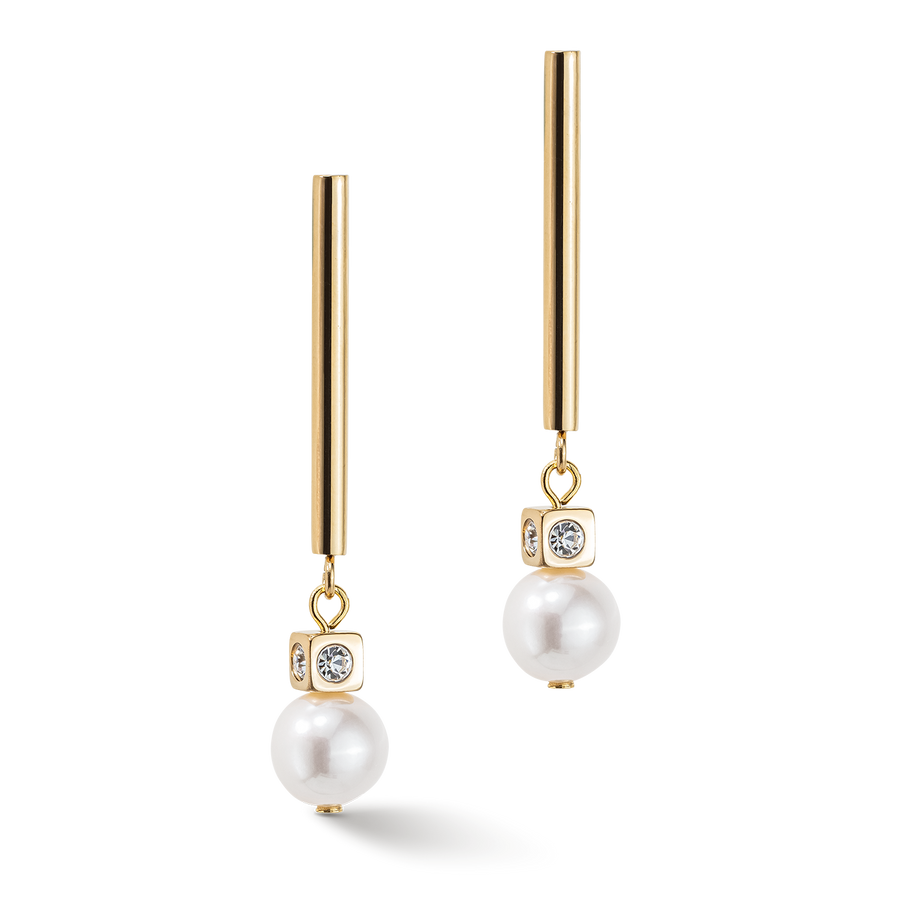 Boucles d'oreilles Asymétrie Perles d'eau Douce & acier inoxydable blanc-or