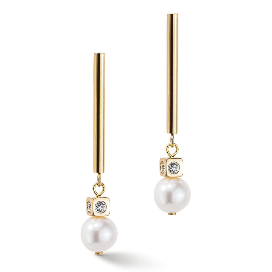 Boucles d'oreilles Asymétrie Perles d'eau Douce & acier inoxydable blanc-or