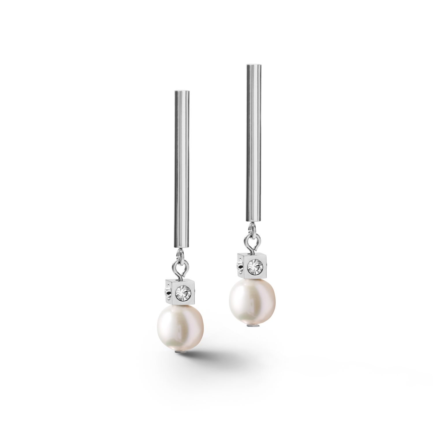 Boucles d'oreilles Asymétrie perles d'eau douce & acier inoxydable blanc-argenté