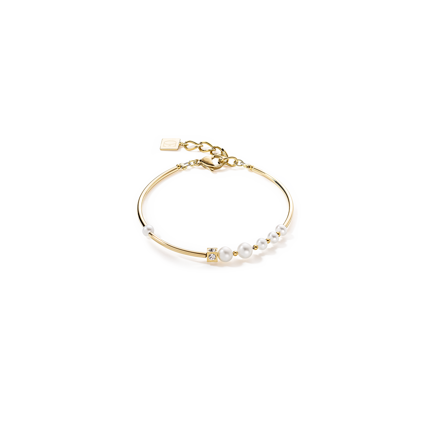 Bracelet Asymétrie Perles d'eau Douce & acier inoxydable blanc-or