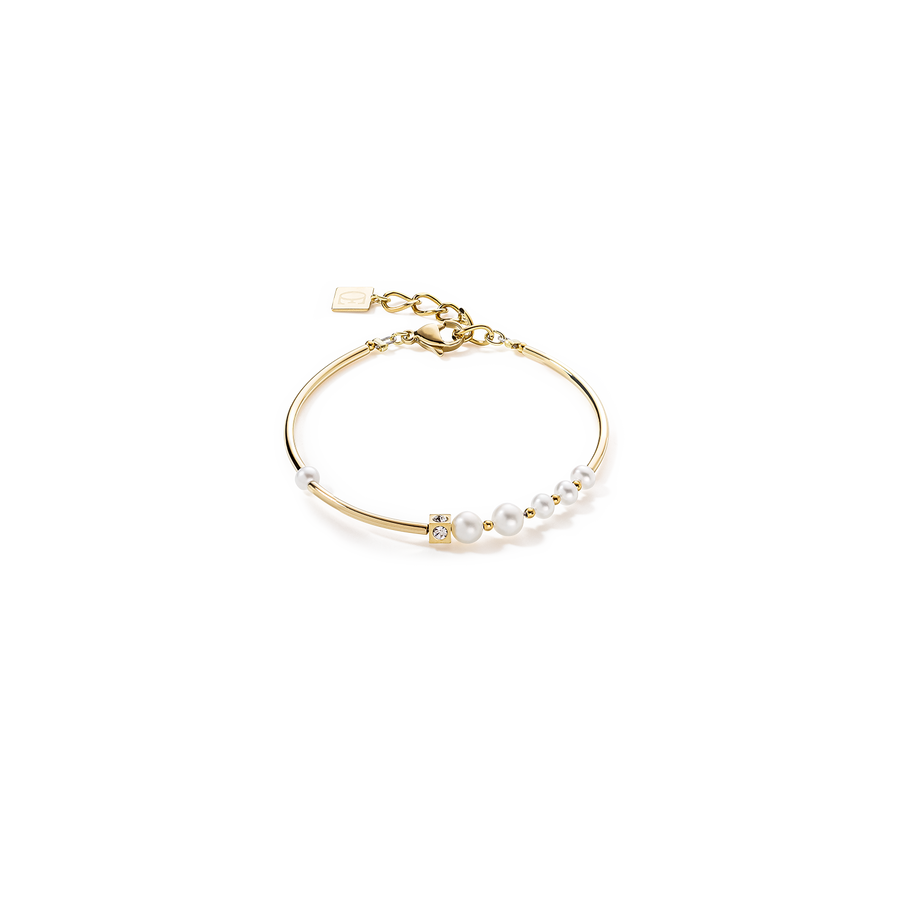 Bracelet Asymétrie Perles d'eau Douce & acier inoxydable blanc-or
