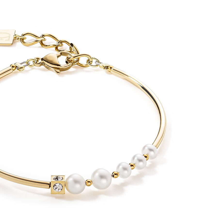 Bracelet Asymétrie Perles d'eau Douce & acier inoxydable blanc-or