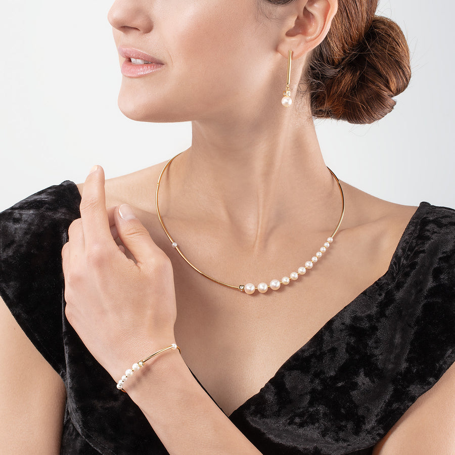 Bracelet Asymétrie Perles d'eau Douce & acier inoxydable blanc-or