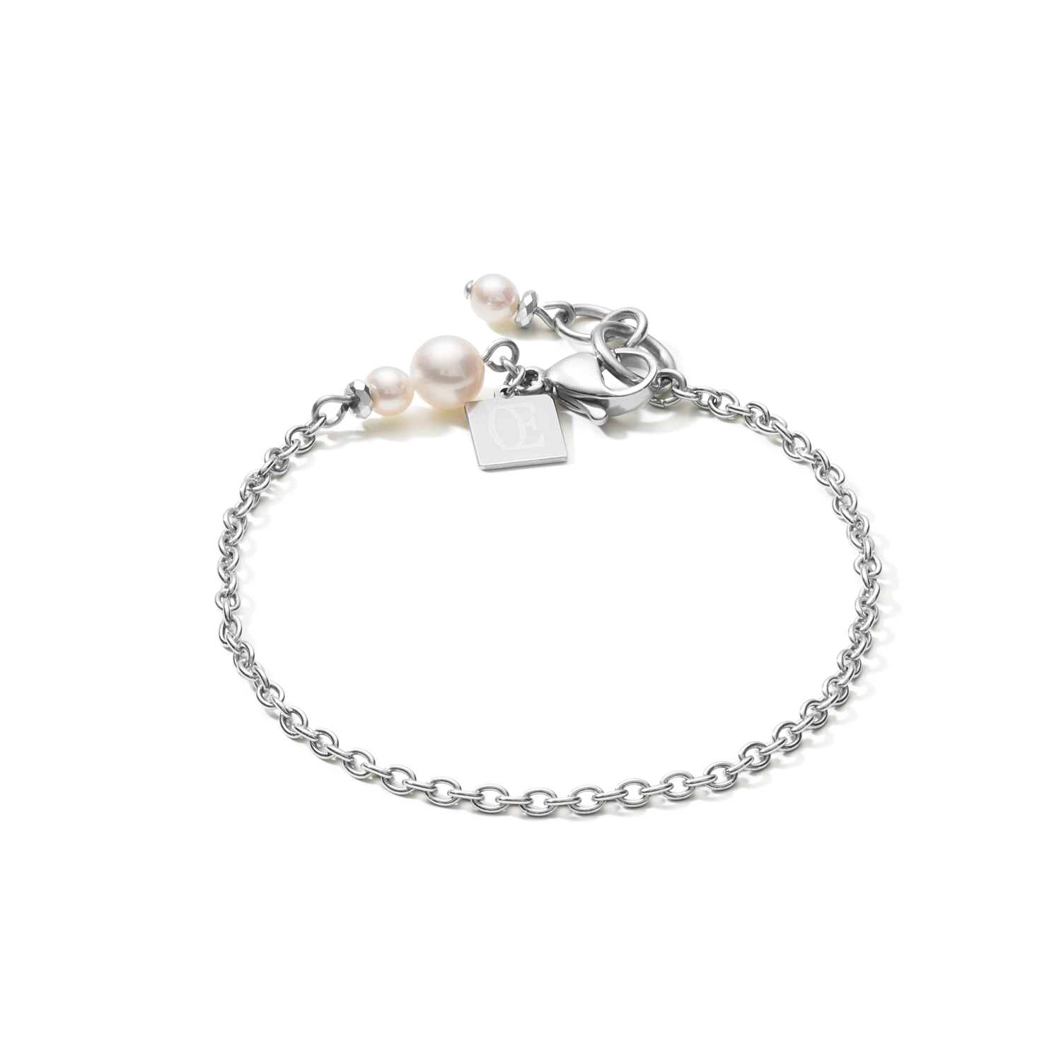 Bracelet chaîne en Y & Anneau Perles d'eau douce & acier inoxydable blanc-argenté